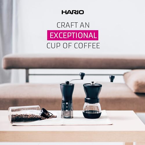 Hario, Transparent Black Mini Mill Plus | Compact & Adjustable Hand Coffee Grinder with Ceramic Burrs, Plastic,24g