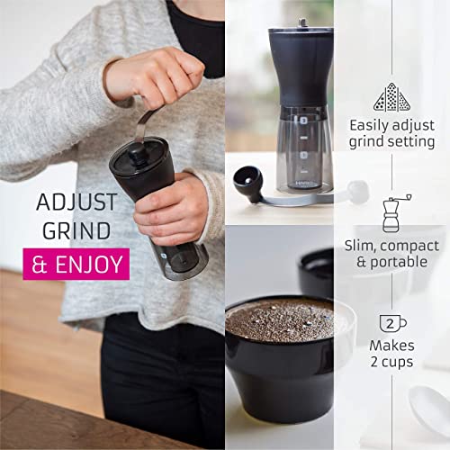 Hario, Transparent Black Mini Mill Plus | Compact & Adjustable Hand Coffee Grinder with Ceramic Burrs, Plastic,24g