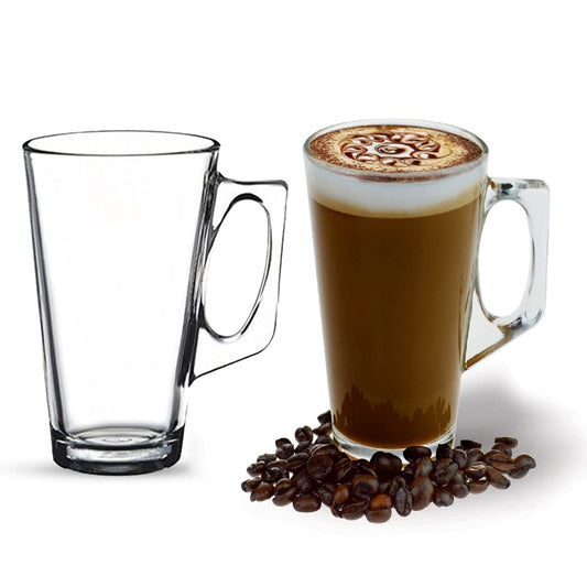 ANSIO Large Latte Glass Coffee Cups - 375ml (12.6 oz) - Gift Box of 2 Latte Glasses - Compatible with Tassimo Machine (2 Pack)